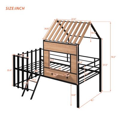 Streamdale Metal Twin Size Loft Bed With Roof, Window, Guardrail, Ladder