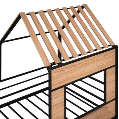 Streamdale Metal Twin Size Loft Bed With Roof, Window, Guardrail, Ladder