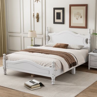 Full Size Wooden Platform Bed Frame with Slat Support