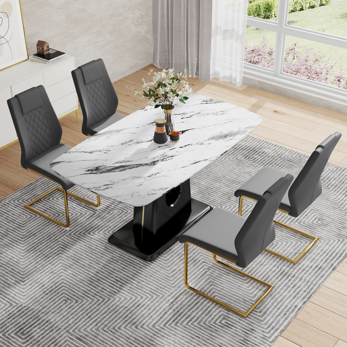 Simplie Fun Ultra-Modern Dining Table for 6-8, Multipurpose and Easy Assembly - Black+gold