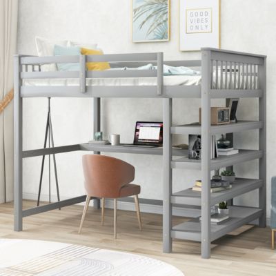 Streamdale Full Size Loft Bed With Storage Shelves And Under-Bed Desk