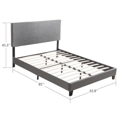 Streamdale Queen Platform Bed Frame, Wood Slat, Grey, Easy Assembly