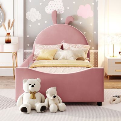 Streamdale Twin Size Upholstered Daybed With Rabbit Ear Shaped Headboard, Pink