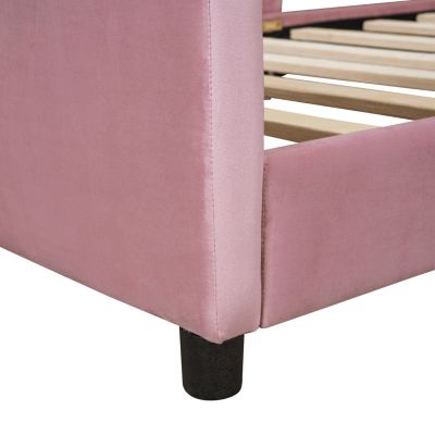 Streamdale Twin Size Upholstered Daybed With Rabbit Ear Shaped Headboard, Pink
