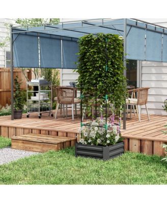 Galvanized Steel 24" x 24" Raised Garden Planter with Tomato Trellis and Bottomless Design