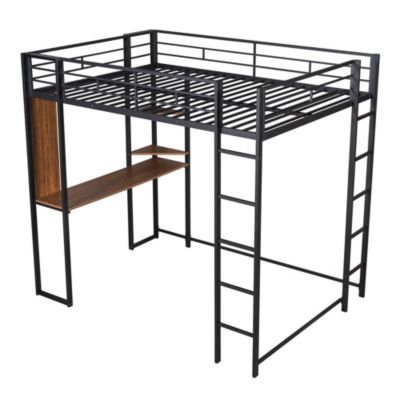 Streamdale Full Size Metal Loft Bed With 2 Shelves And One Desk