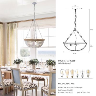Streamdale Bohemian style Wood Beaded Chandelier Oak White