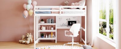 Streamdale Full Size Wooden Loft Bed With Shelves, Desk And Writing Board