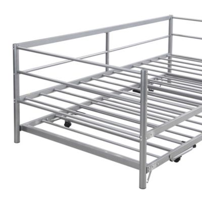Streamdale Twin Size Metal Daybed With Adjustable Trundle, Pop Up Trundle, Silver