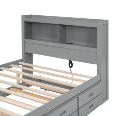 Full Size Platform Bed With Trundle, Drawers And USB Plugs
