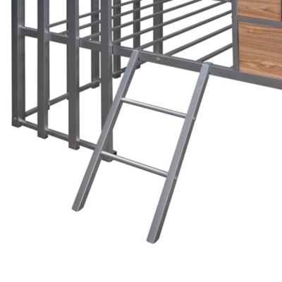 Metal Twin Size Loft Bed With Roof, Window, Guardrail, Ladder