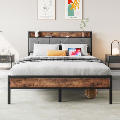  Vintage Bed Frame with Storage Headboard & Charging