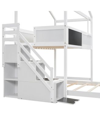Over Full House Bunk Bed With Storage Staircase And Blackboard