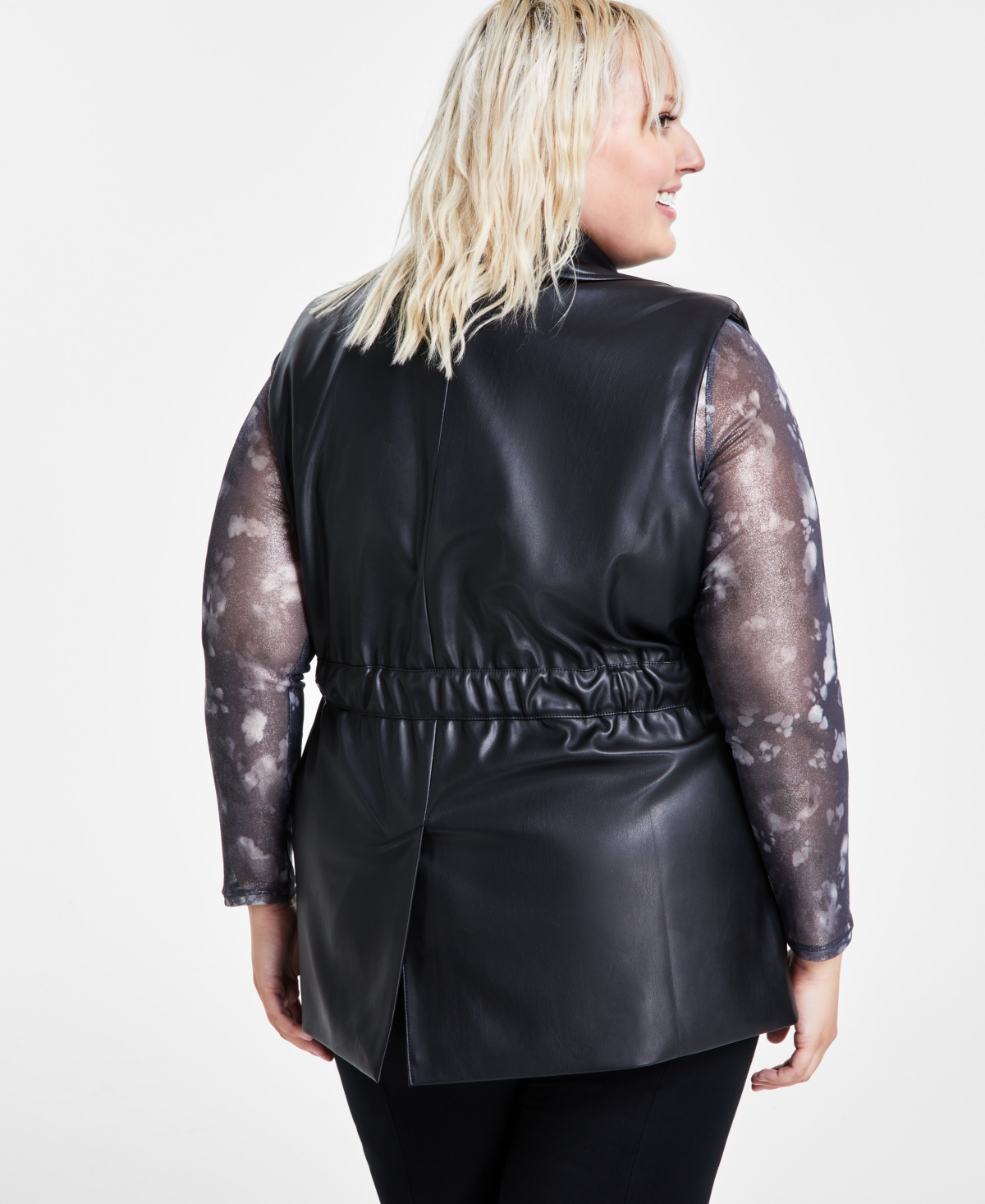 Bar Iii Trendy Plus Size Faux-Leather Moto Vest, Created for Macy's