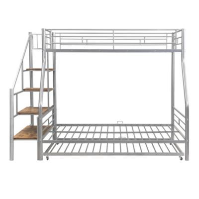 Streamdale Silver Metal Bunk Bed with Trundle and Storage