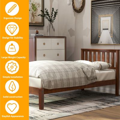 Streamdale Wood Platform Bed With Headboard/Wood Slat Support, Twin