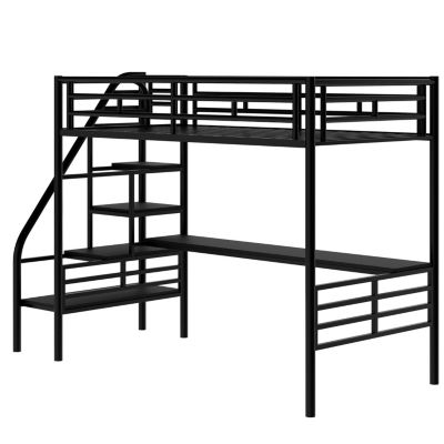 Metal Loft Bed Frame With Desk, No Box Spring Needed