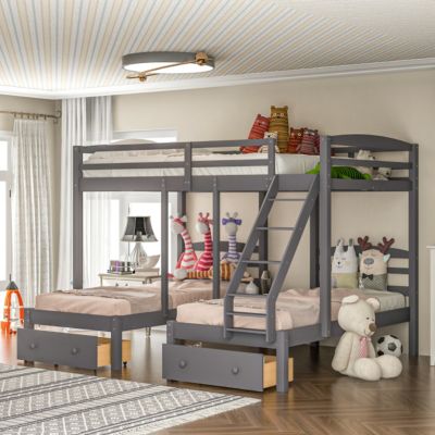 Streamdale Full Over Twin & Twin Bunk Bed, Triple Bunk Bed With Drawers