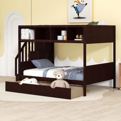Streamdale Twin Over Full Bunk Bed With Shelfs, Storage Staircase And 2 Drawers