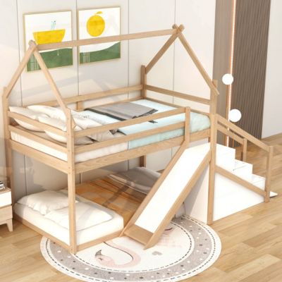 Streamdale Twin Over Twin House Loft Or Bunk Bed With Slide And Staircase