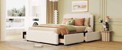 Streamdale Upholstered Platform Bed with Studded Headboard and Drawers