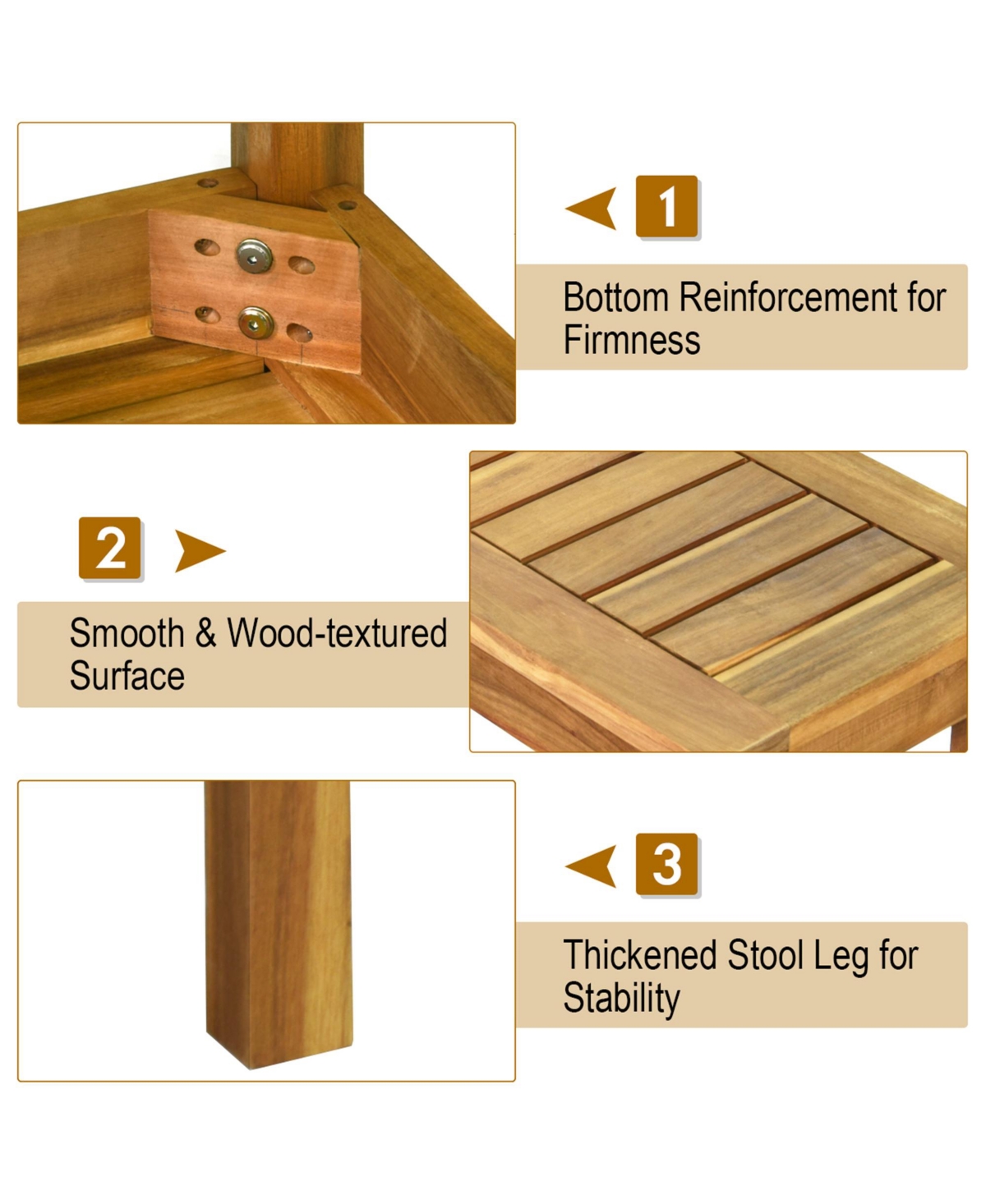 Gymax Patio Garden Acacia Wood Bench Dining Bench w/ Slatted Seat Indonesia Teak