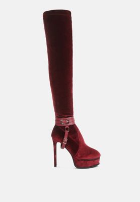 Rag and Co Womens Bison High Heeled Long Velvet Boots