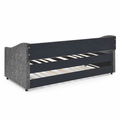 Tufted Upholstered Twin Daybed with Trundle, Grey
