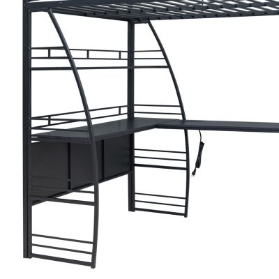 Streamdale Full Size Loft Bed with Shelves, L-Shaped Desk & Charging Ports