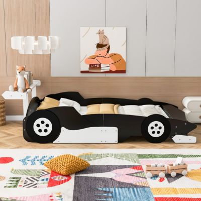 Full Size Race Car-Shaped Platform Bed With Wheels