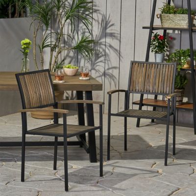 Streamdale Modern Industrial Acacia Wood Dining Chairs (Set of 2)