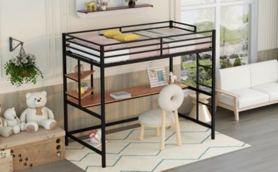 Twin Metal Loft Bed With Desk And Shelf bed Frames