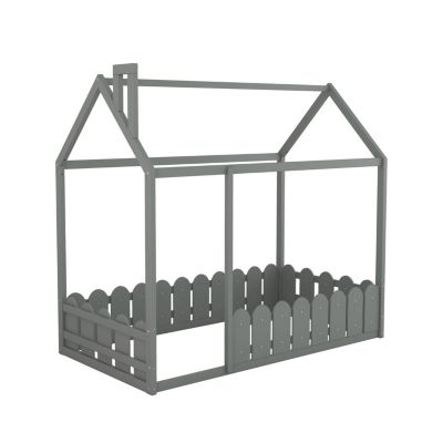Streamdale Twin Size Wood Bed House Bed Frame With Fence, For Kids, Teens, Girl