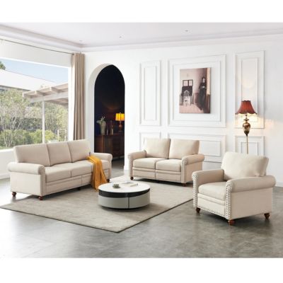 Streamdale Linen Fabric Upholstered With Storage Sofa 1+2+3 Sectional