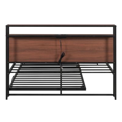 Streamdale Metal Platform Bed Frame w/ Trundle, USB Ports
