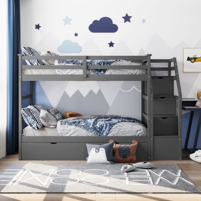 Twin-Over-Twin Bunk Bed With Twin Size Trundle And 3 Storage Stairs