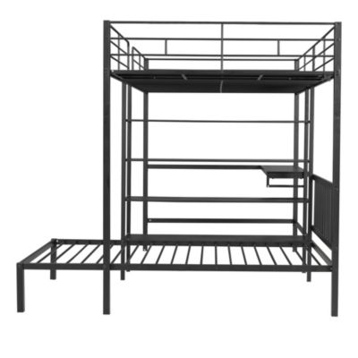 Streamdale Full Over Twin Metal Bunk Bed With Built-In Desk, Shelves And Ladder