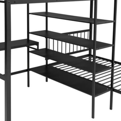 Streamdale Full Over Twin Metal Bunk Bed With Built-In Desk, Shelves And Ladder