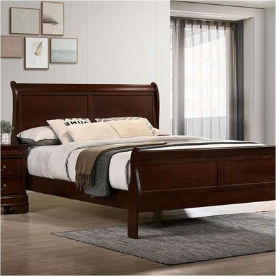 Queen Size Bed Cherry Louis Philippe Solid Wood 1 Piece Bed Bedroom Sleigh Bed Bedroom Furniture