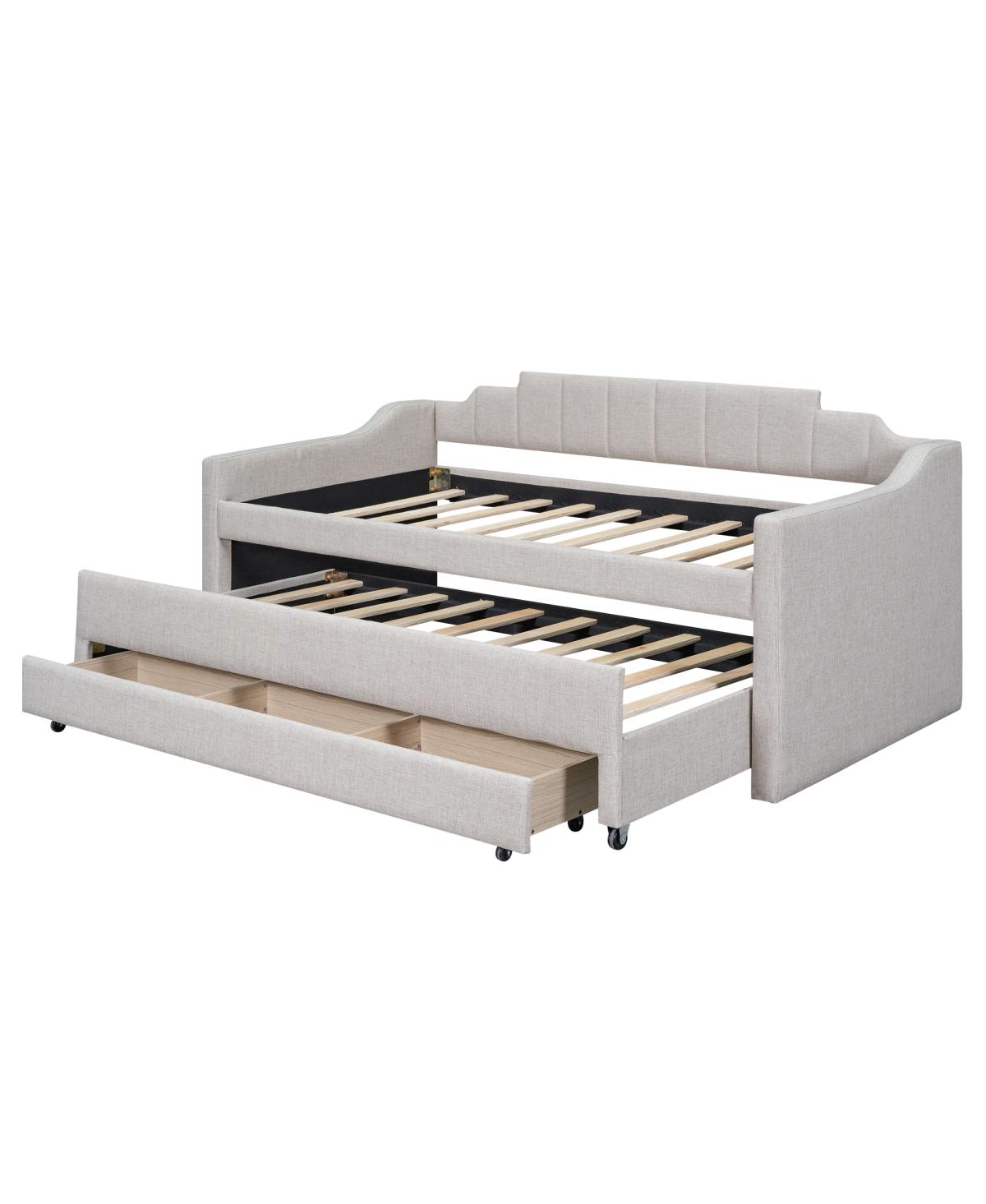 Simplie Fun Twin Upholstered Daybed With Trundle And Three Drawers
