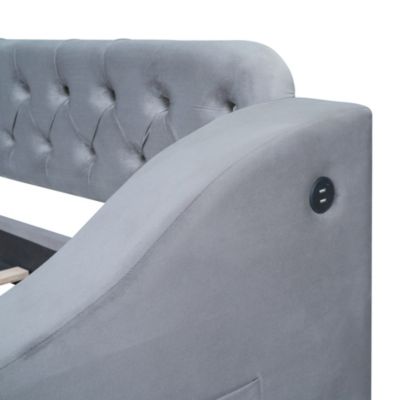 Twin Size Upholstered Daybed With Storage Armrests And USB Port