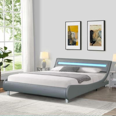 LED-lit Faux Leather Queen Bed Frame