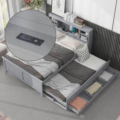 Twin Platform Bed with Storage, USB, Trundle, and Drawers - Full