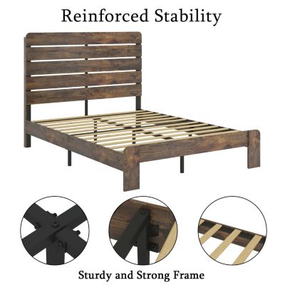 Streamdale Queen Size Wood Platform Bed Frame with Storage in Dark Brown