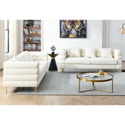 Streamdale 3 Seater + 3 Seater Combination Sofa.White Teddy(Ivory)