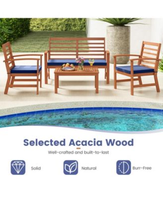 4 Pieces Outdoor Furniture Set with Stable Acacia Wood Frame