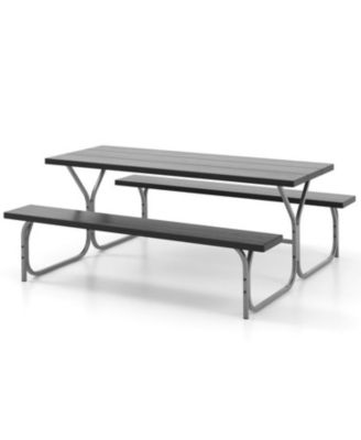 6 FT Picnic Table Bench Set Dining Table and 2 Benches with Metal Frame and HDPE Tabletop