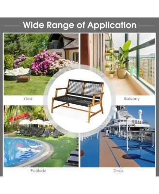 2-Person Acacia Wood Yard Bench for Balcony and Patio