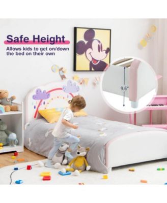 Kids Twin Size Upholstered Platform Wooden Bed with Rainbow Pattern