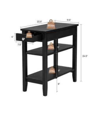 Side Table with Drawer and 2 Open Shelves, Compact End Table for Small Spaces
